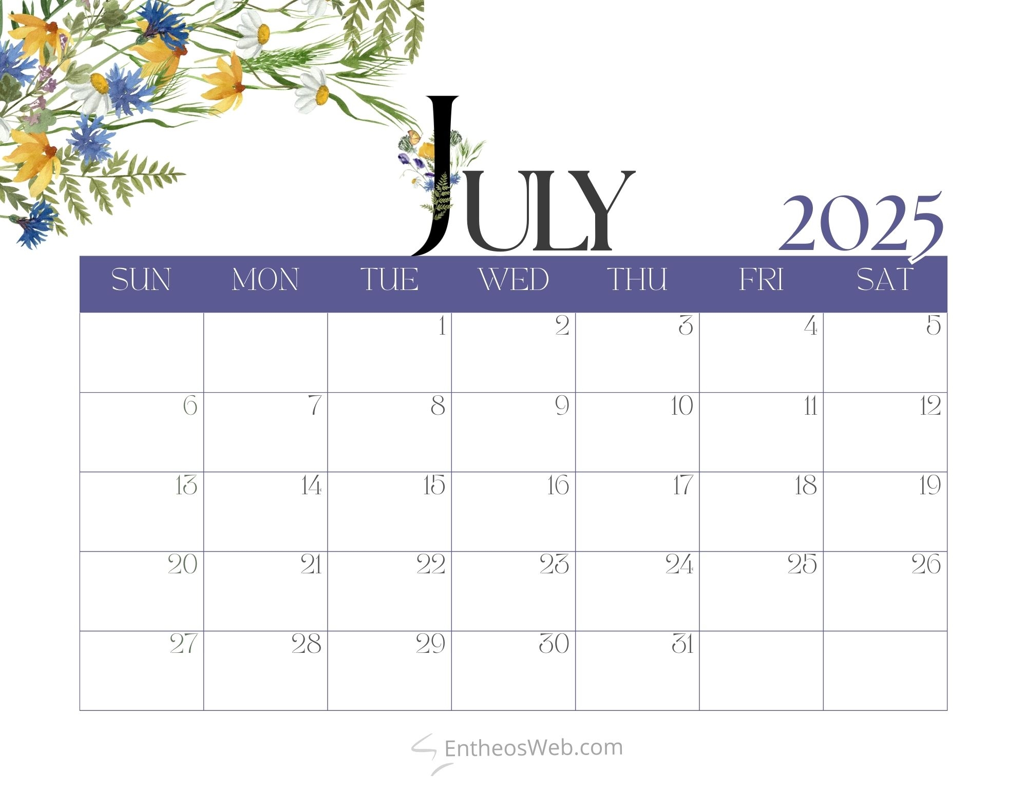 July 2025 Calendar Printables EntheosWeb