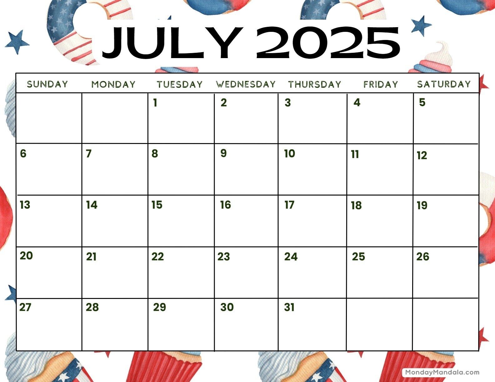 July Calendar 2025 Printable