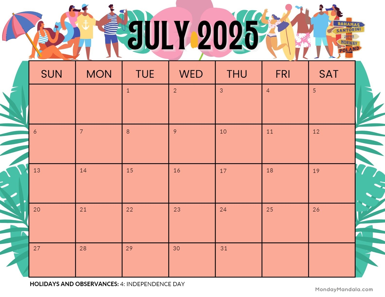Printable Calendar July 2025