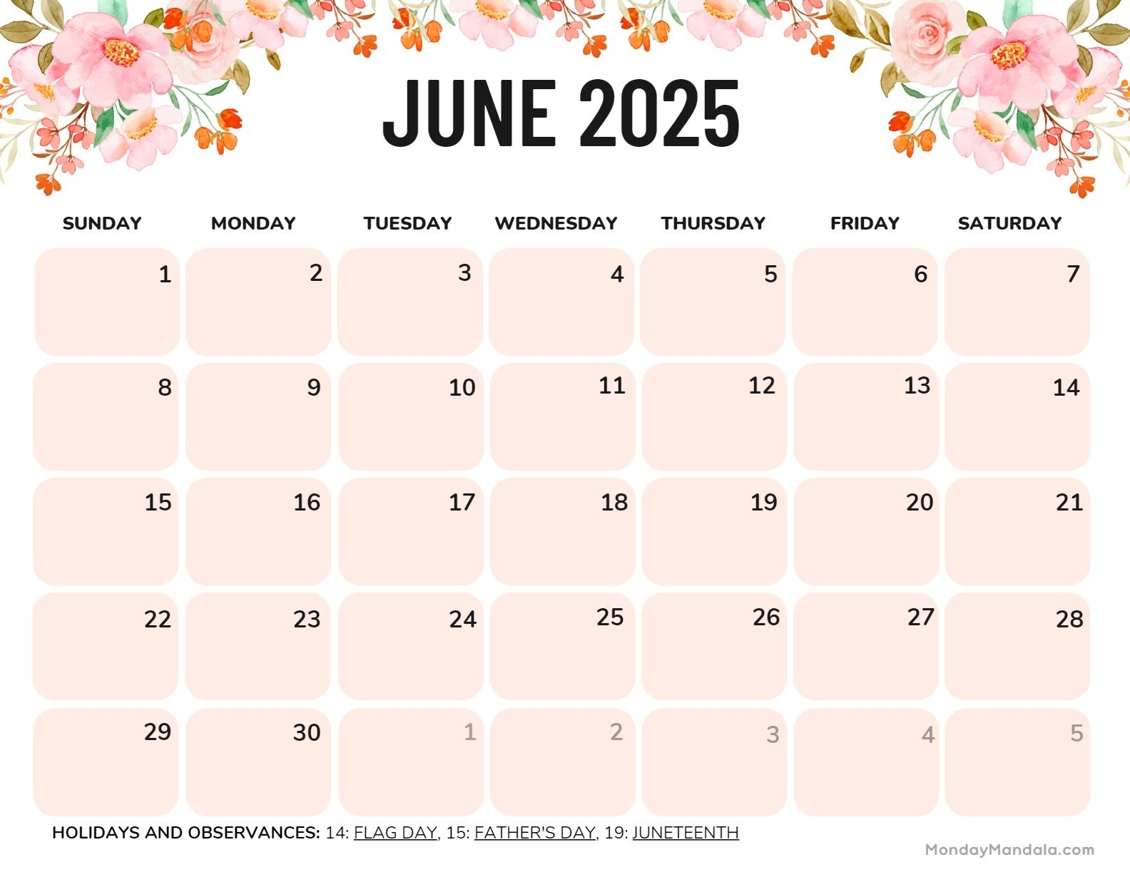 Large June 2025 Calendar Printable Large June 2025 Calendar Printable