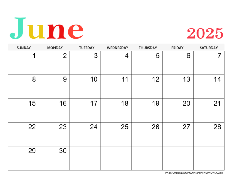 June 2025 Calendar 55 Best Free Printable Templates