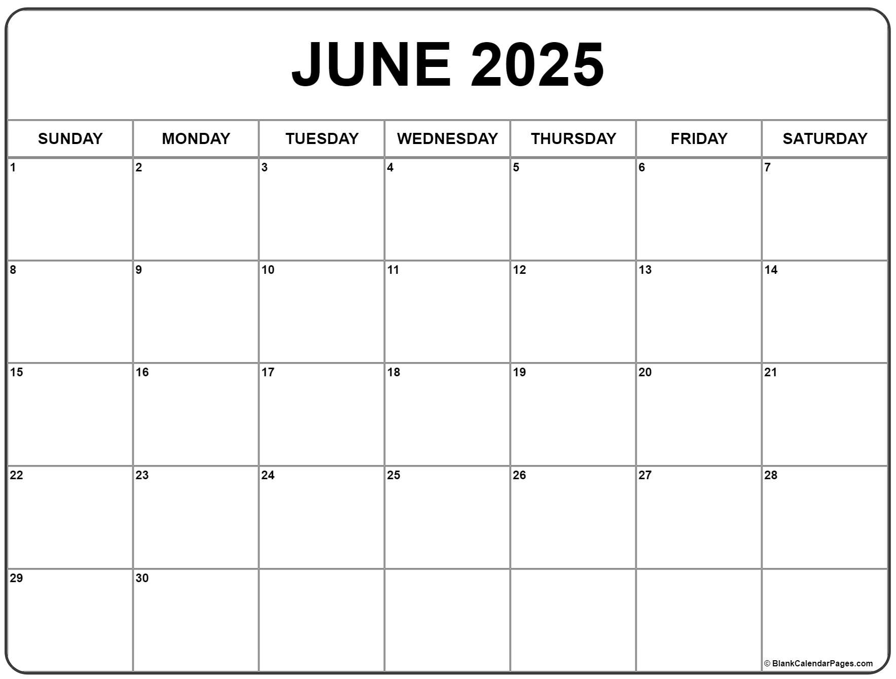 June 2025 Calendar Free Printable Calendars