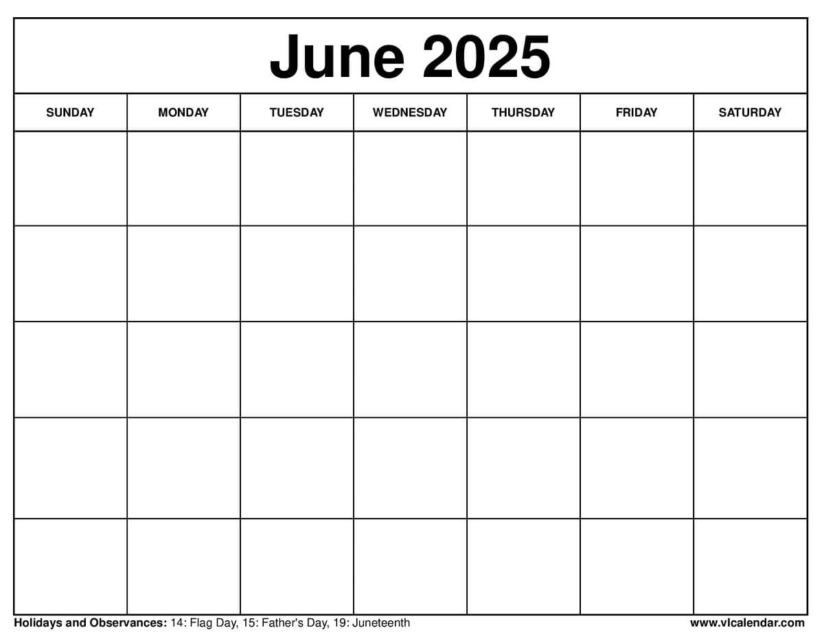 June 2025 Calendar Printable Templates With Holidays