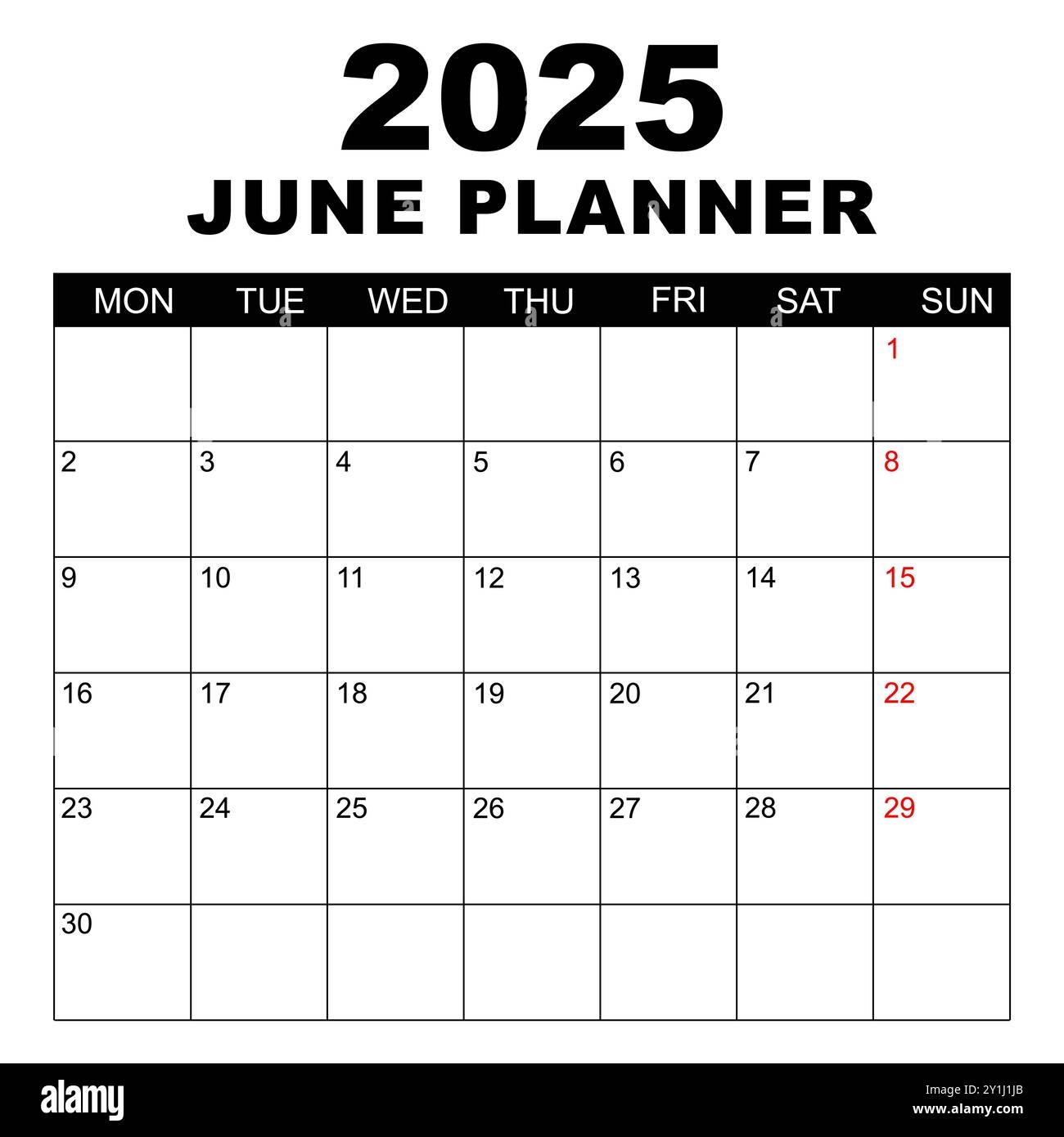 June 2025 Calendar Week Starts On Monday Blank Calendar Template Fits Letter Size Page Stationery Design Simple Set Calendar 2025 Monthly Stock Vector Image U0026 Art Alamy