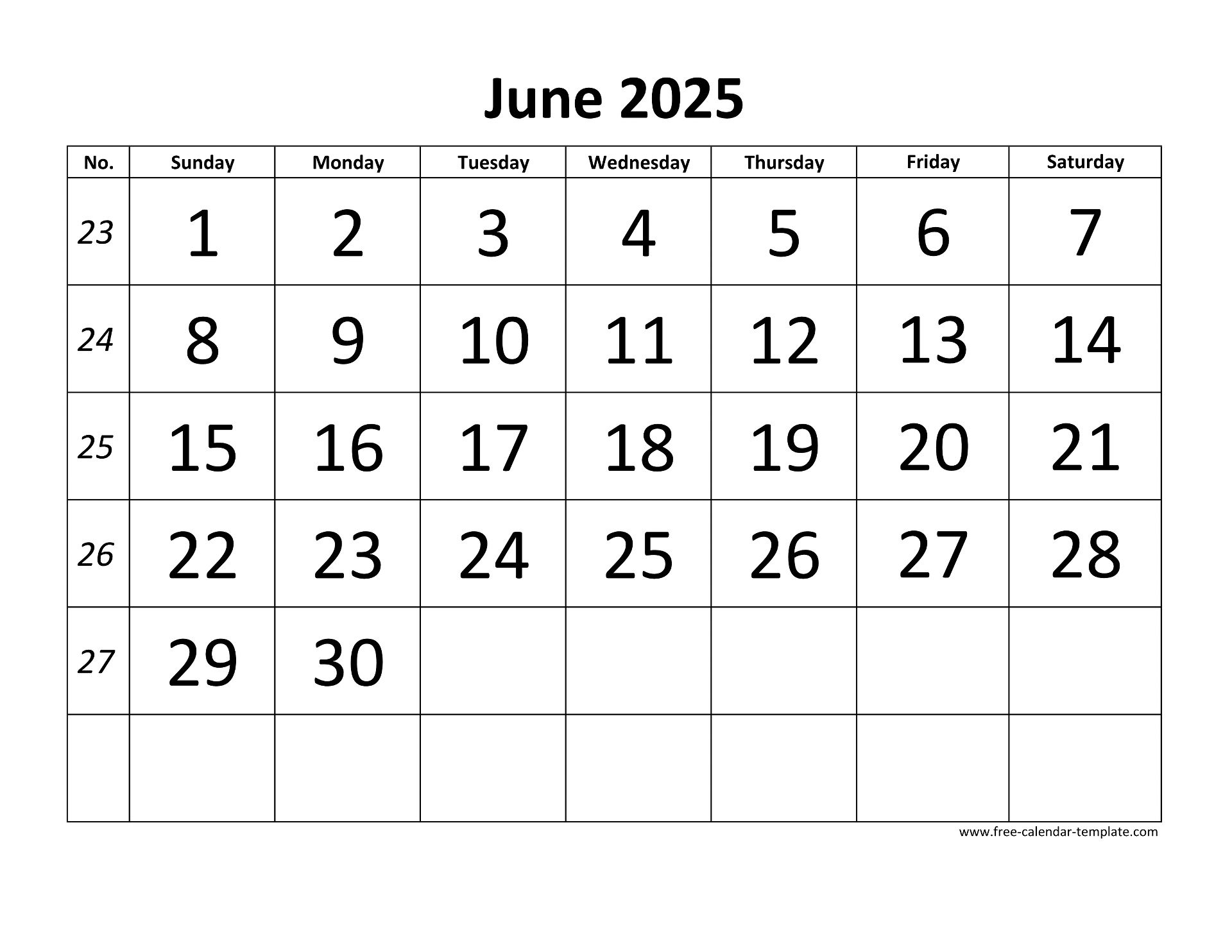 June 2025 Free Calendar Tempplate Free calendar template