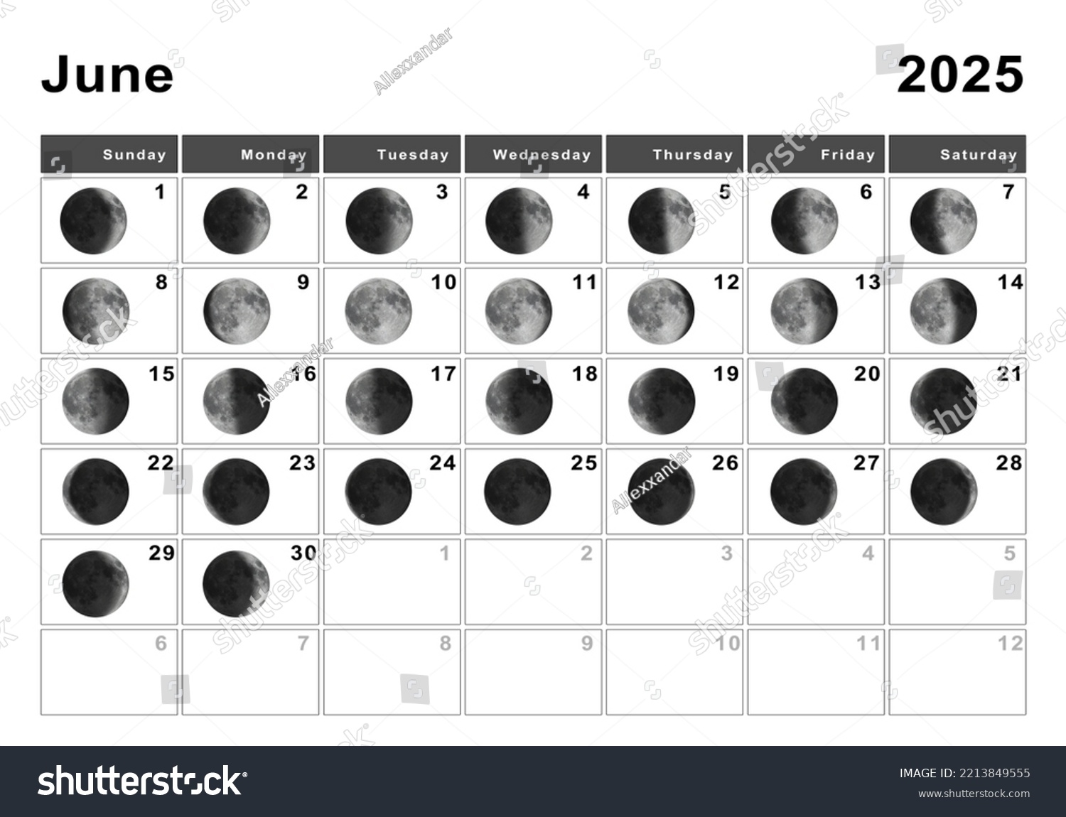 June 2025 Lunar Calendar Moon Cycles Stock Illustration 2213849555 