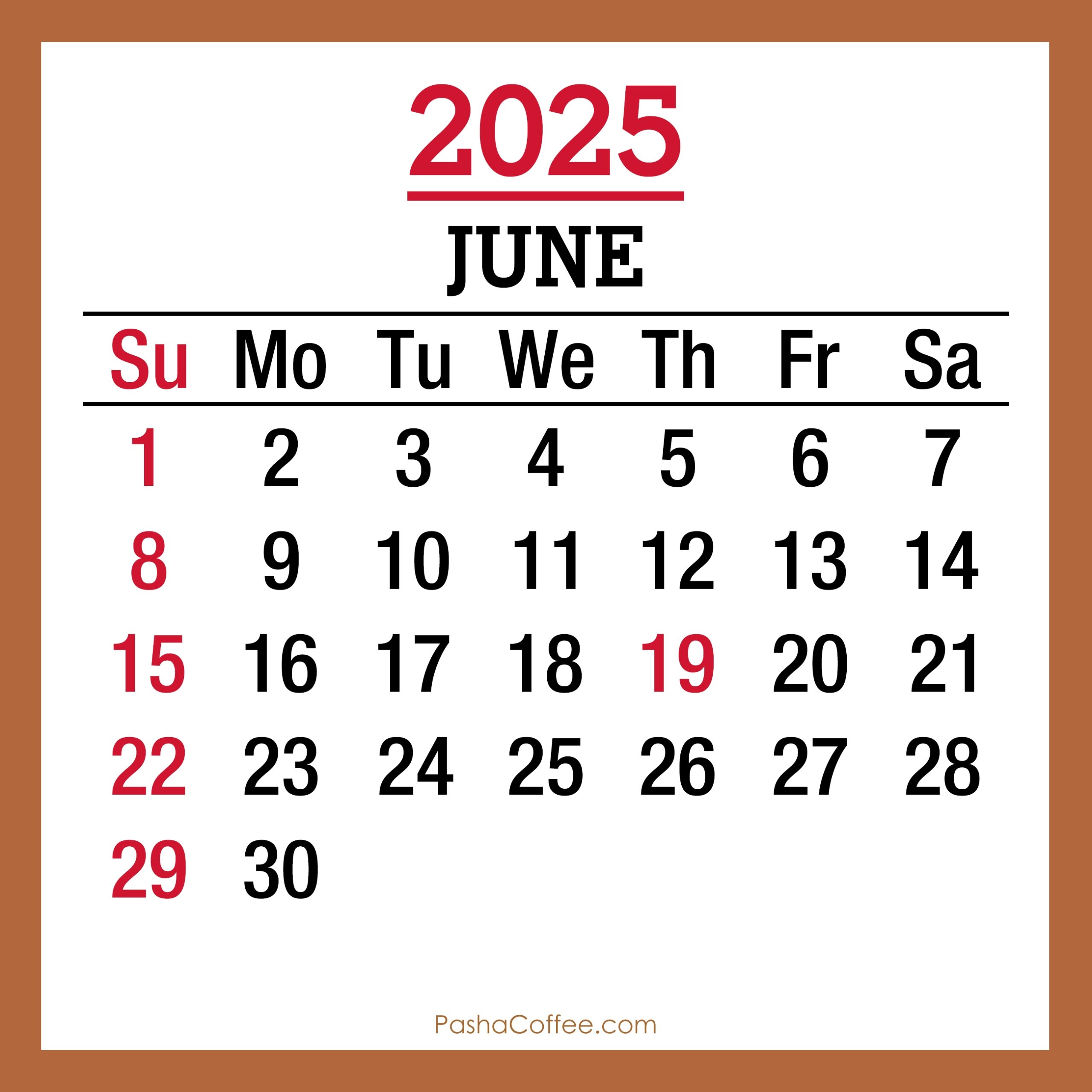 June 2025 Monthly Calendar With Holidays Printable Free Beige Sunday Start PashaCoffee