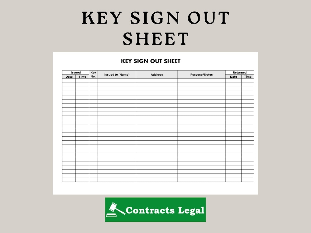 Key Sign Out Sheet Key Control Log digital Download Etsy Key Sign Out Sheet Key Control Log digital Download Etsy