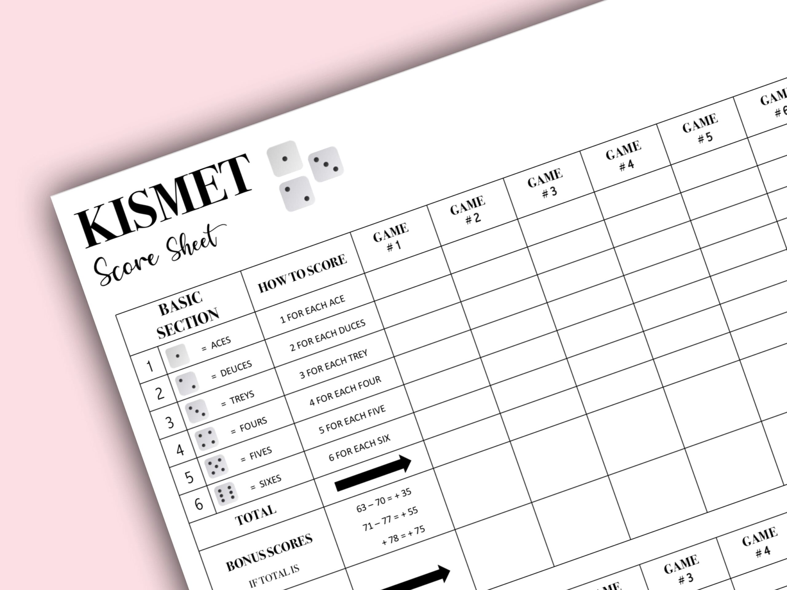 Kismet Score Card Kismet Scoresheet Kismet Score Pads Printable File PDF Download 8 5x11
