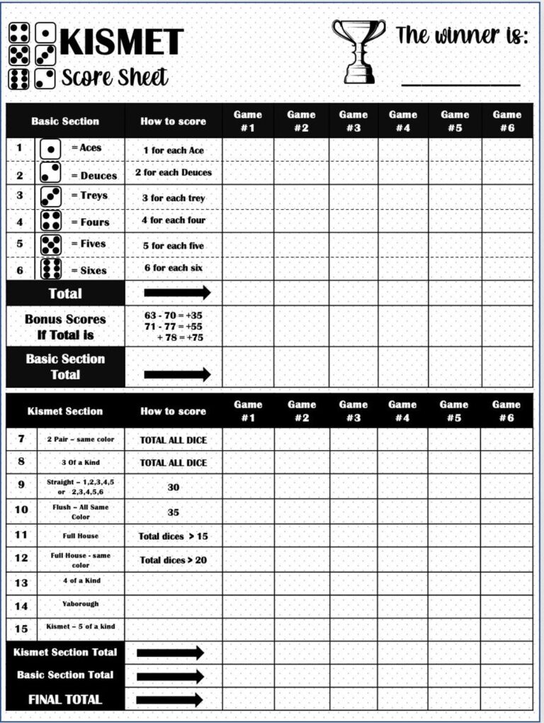 Kismet Score Card Kismet Scoresheet Kismet Score Pads Printable File PDF Download 8 5x11 Etsy