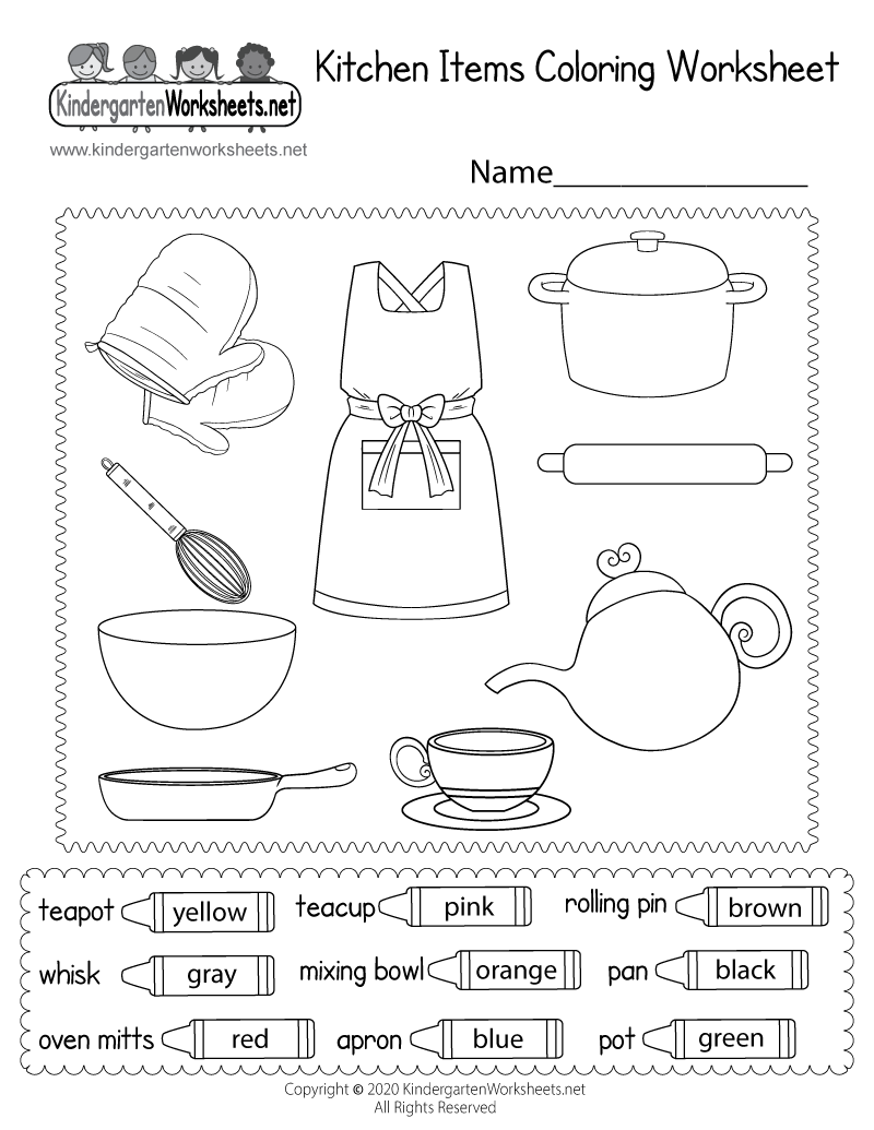 Kitchen Items Coloring Worksheet Free Printable Digital PDF