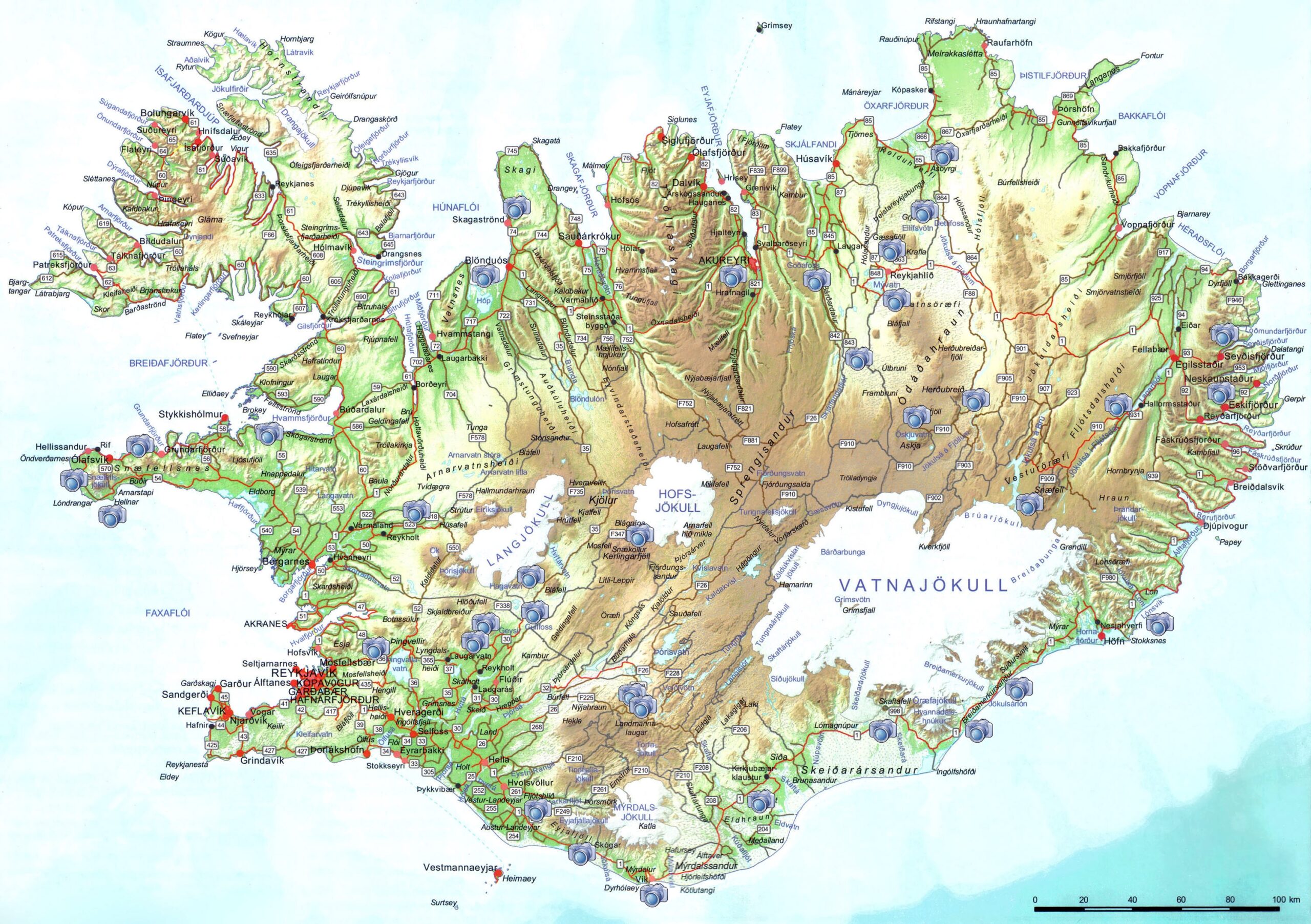 Large Scale Road Map Of Iceland With Relief Cities And Photo 