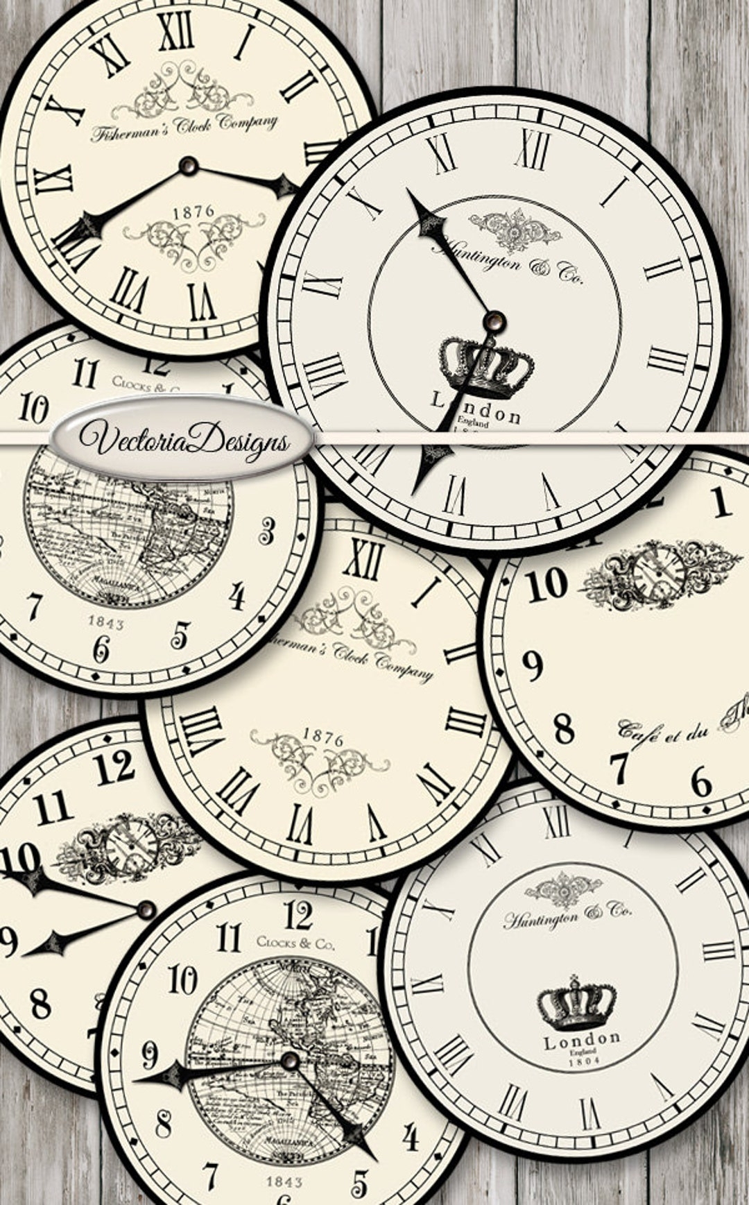Large Vintage Clocks Printable Clock Face Paper Clock Face 