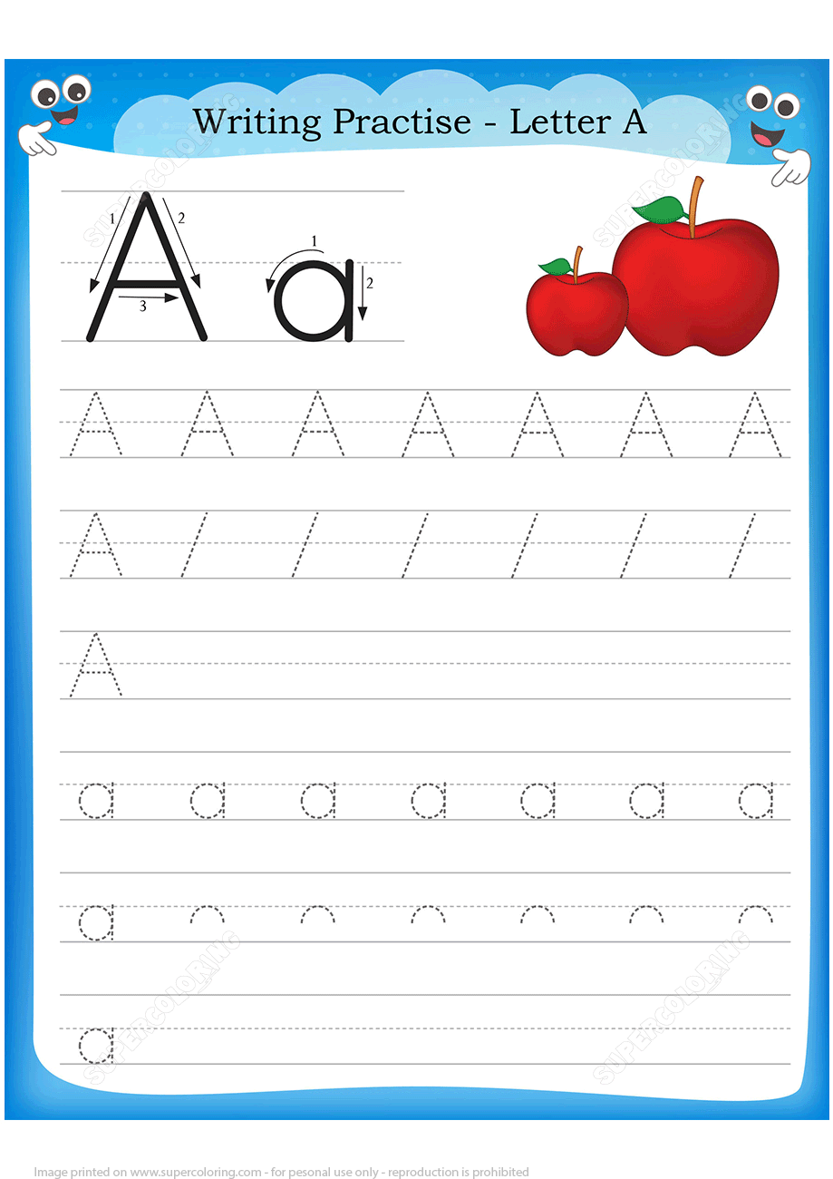 Letter A Is For Apple Handwriting Practice Worksheet Free Printable Worksheets
