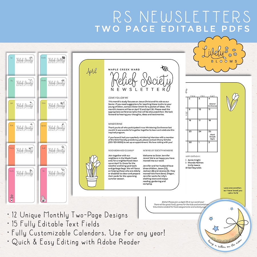 Lively Blooms A Year s Worth Of Relief Society Newsletter Templates FREE Editable PDF Sample Hang A Ribbon On The Moon