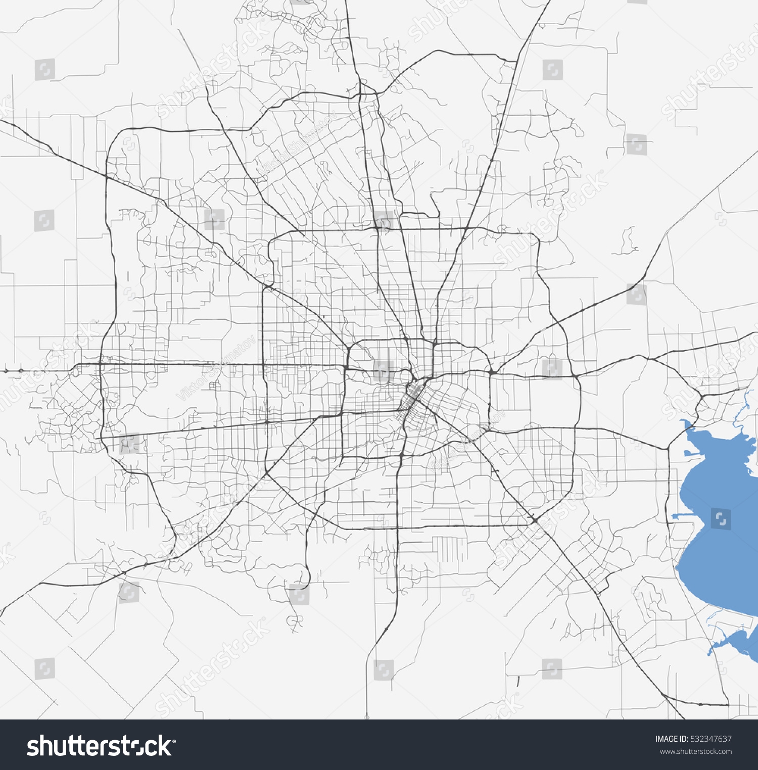 Map Houston City Texas Roads Stock Vector Royalty Free 532347637 