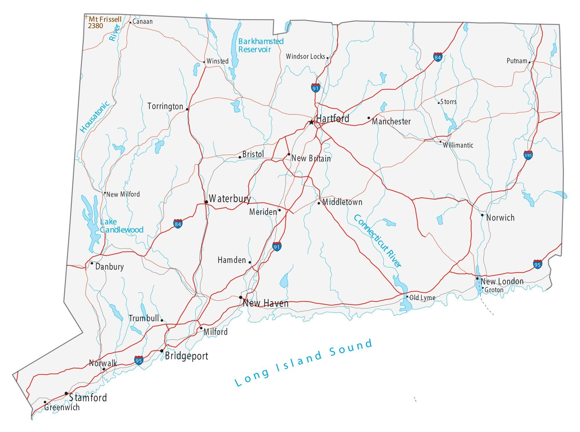 Map Of Connecticut Cities And Roads GIS Geography
