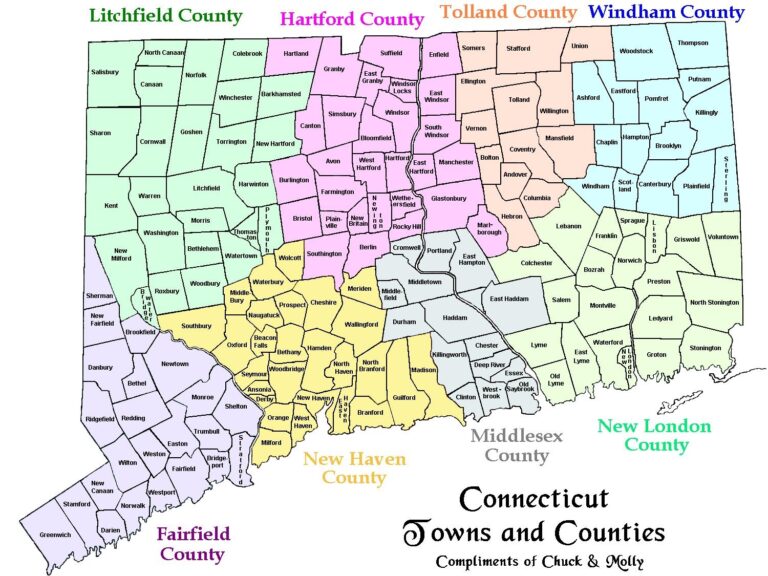 Map Of CT Towns And Counties
