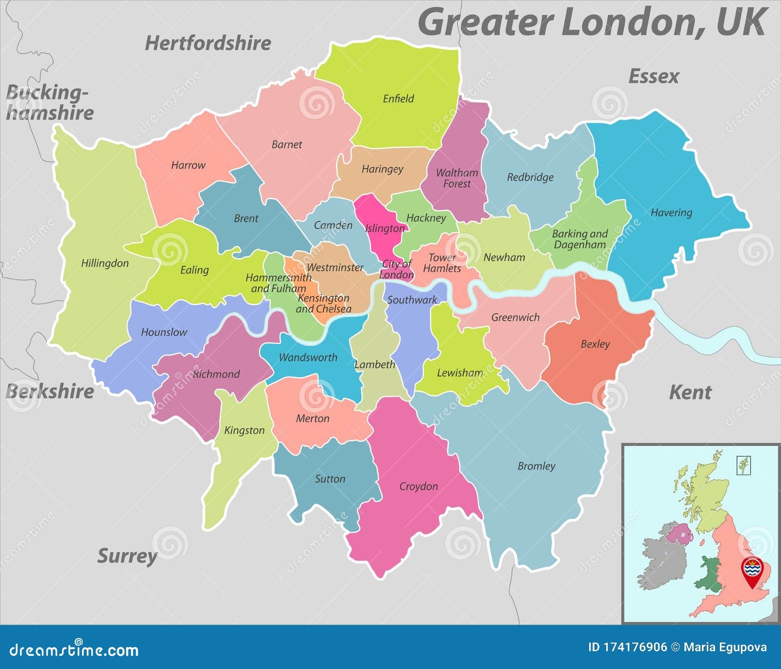 Map Of Greater London UK Stock Vector Illustration Of Vector 174176906