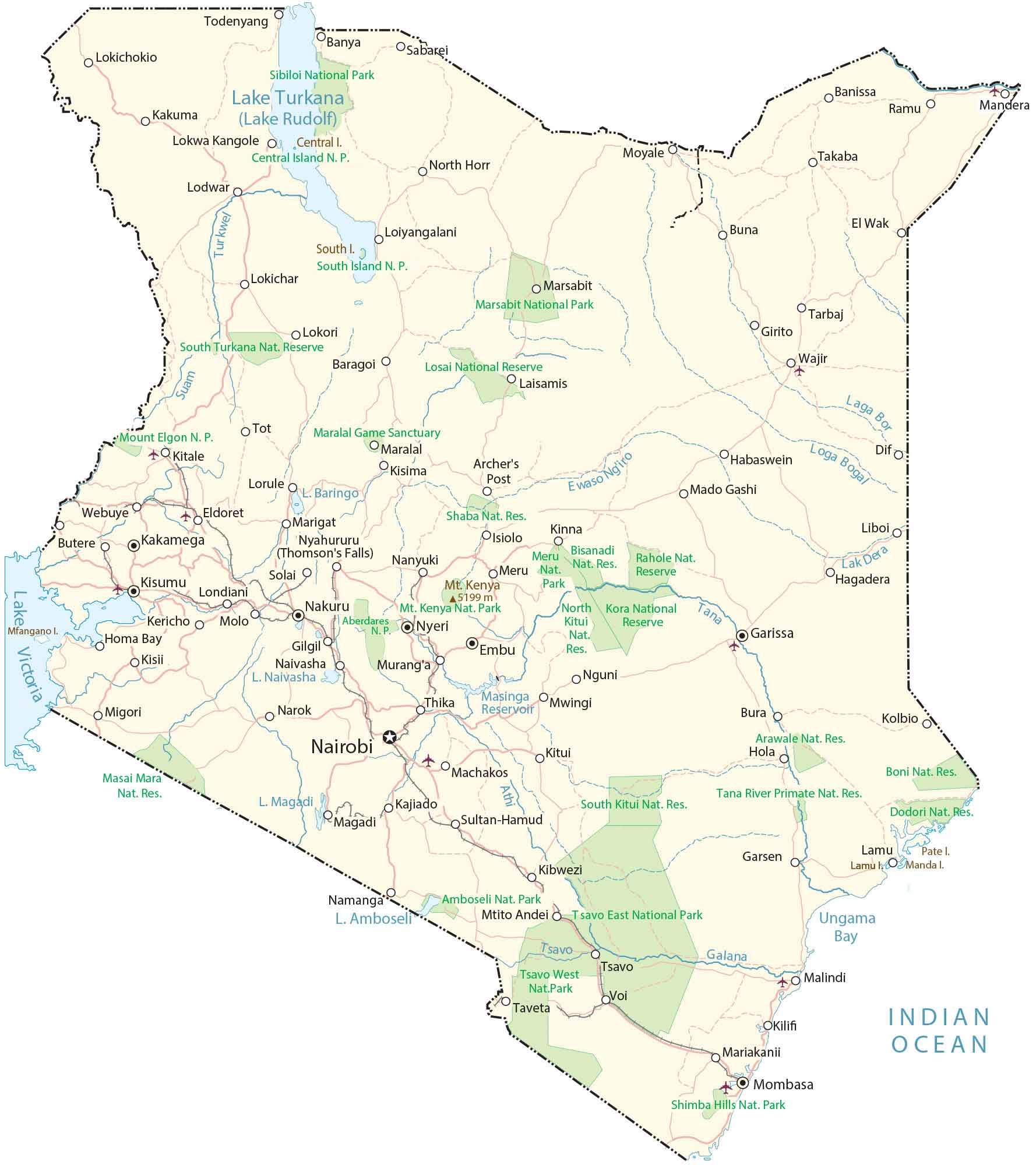Map Of Kenya Cities And Parks GIS Geography Map Of Kenya Cities And Parks GIS Geography