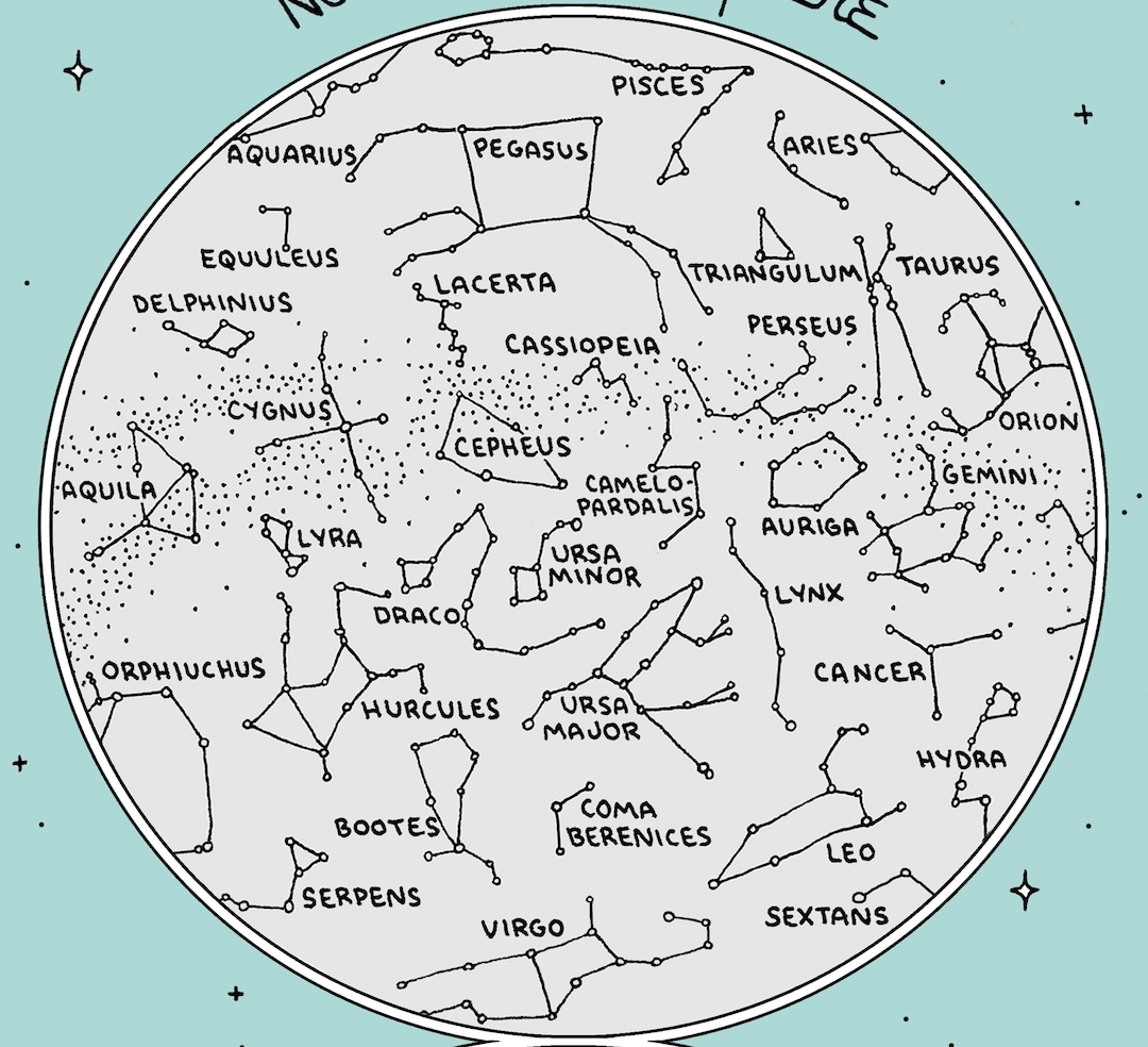 Map Of The Constellations Star Chart Hand drawn Digital Printable Download Etsy