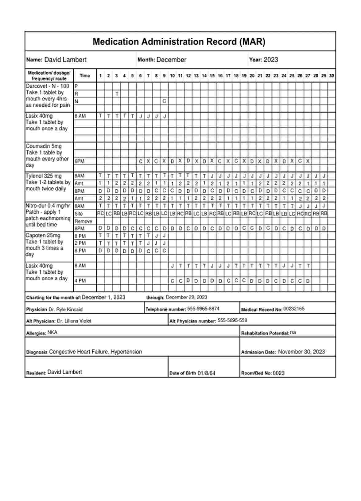 Printable Mar Chart Template
