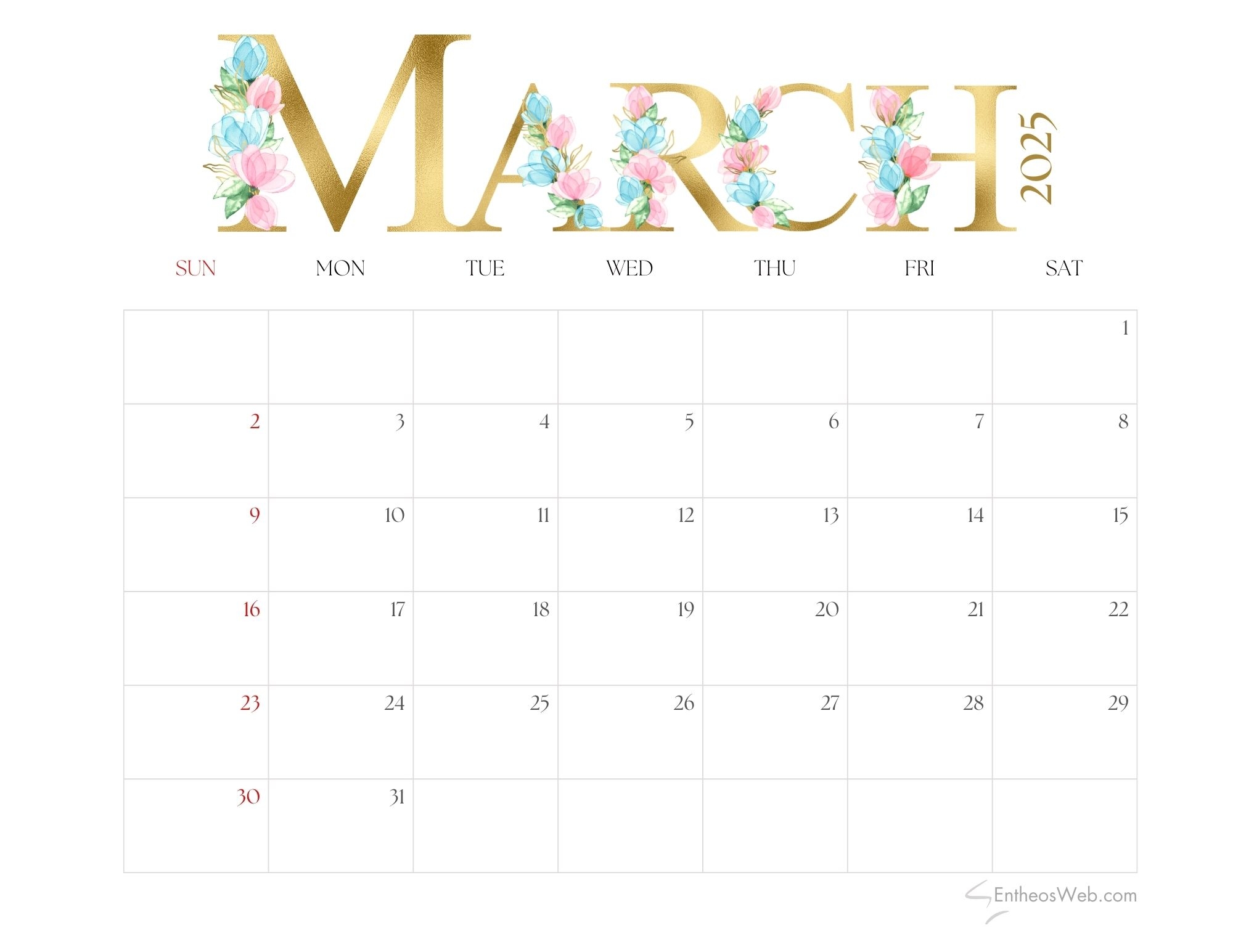 Free March Calendar Printable
