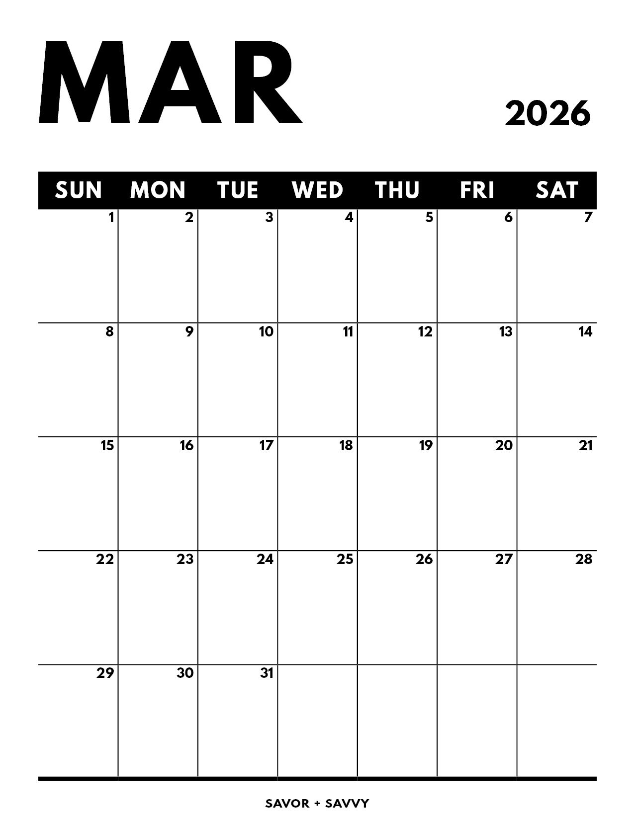 Printable Calendar March 2026