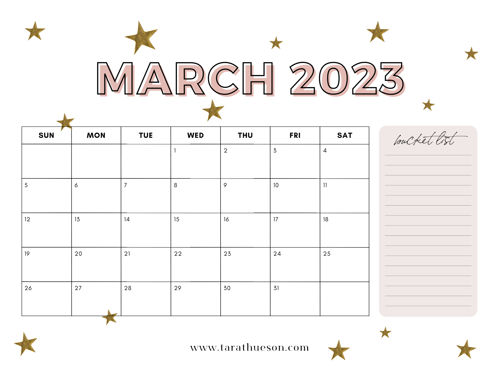 March Calendar Free Printable Tara Thueson