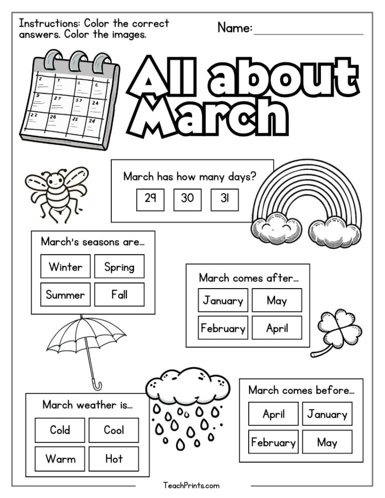 March Worksheets 8 Free PDF Printables Teach Prints