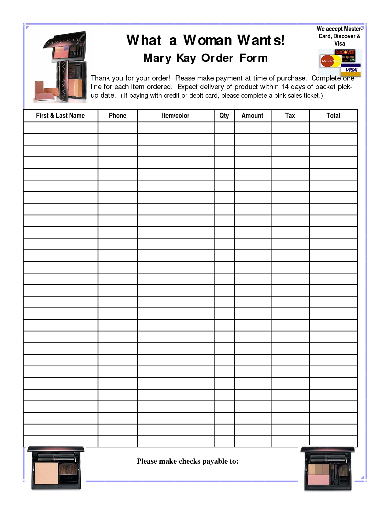 Mary Kay Tracking Printables