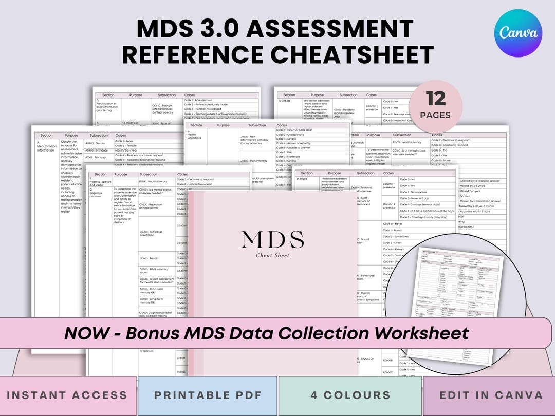 MDS 3 0 Assessment Cheat Sheet Set MDS Coordinators Quick Reference For Nursing Homes Pdf Etsy