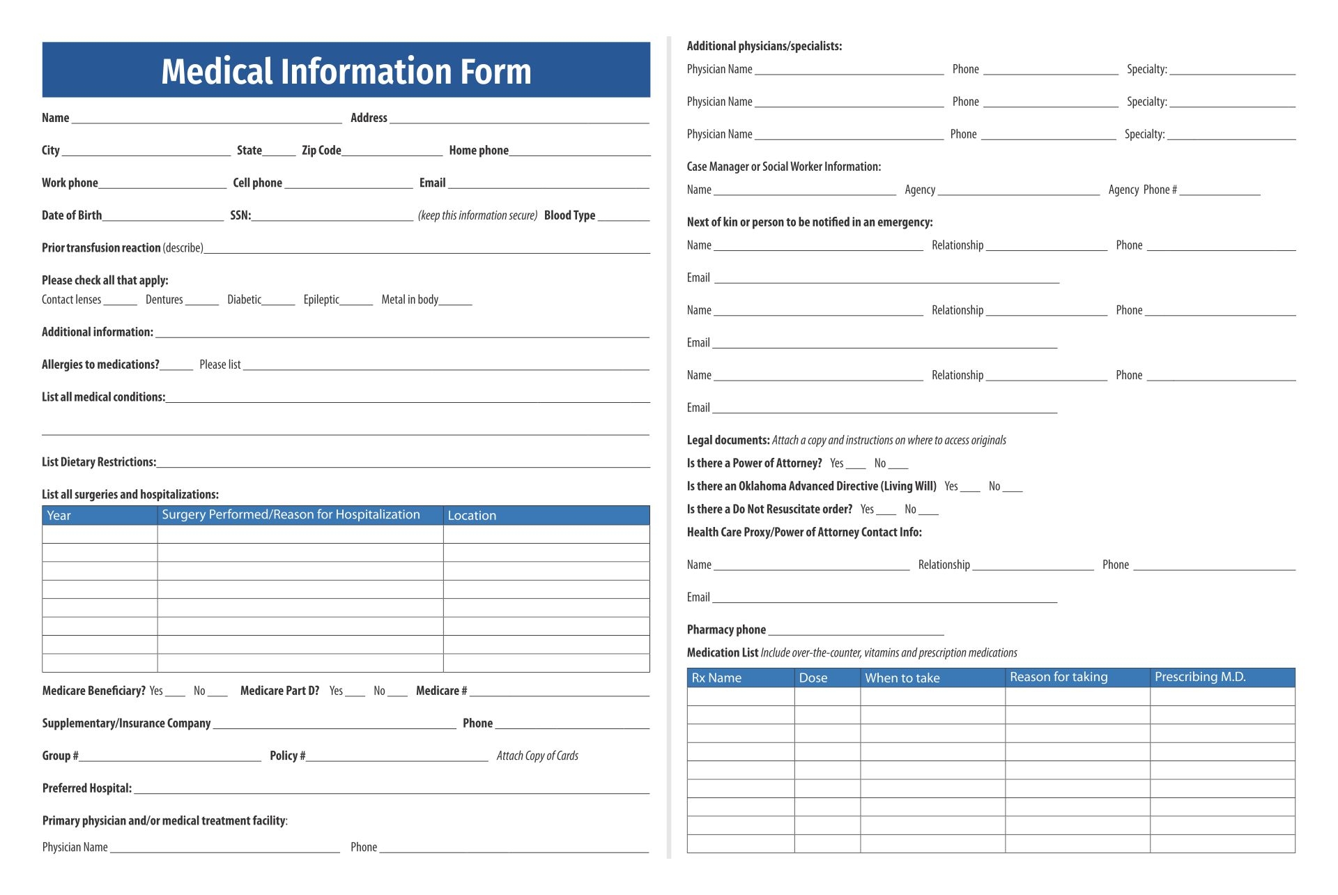 Printable Patient Information Sheet