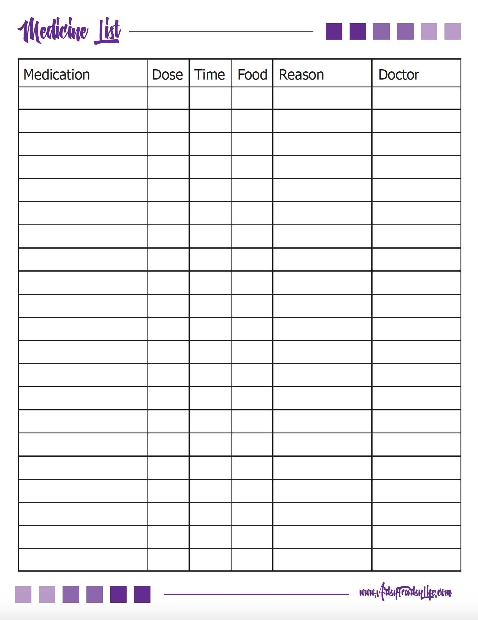 Medication Chart Printable