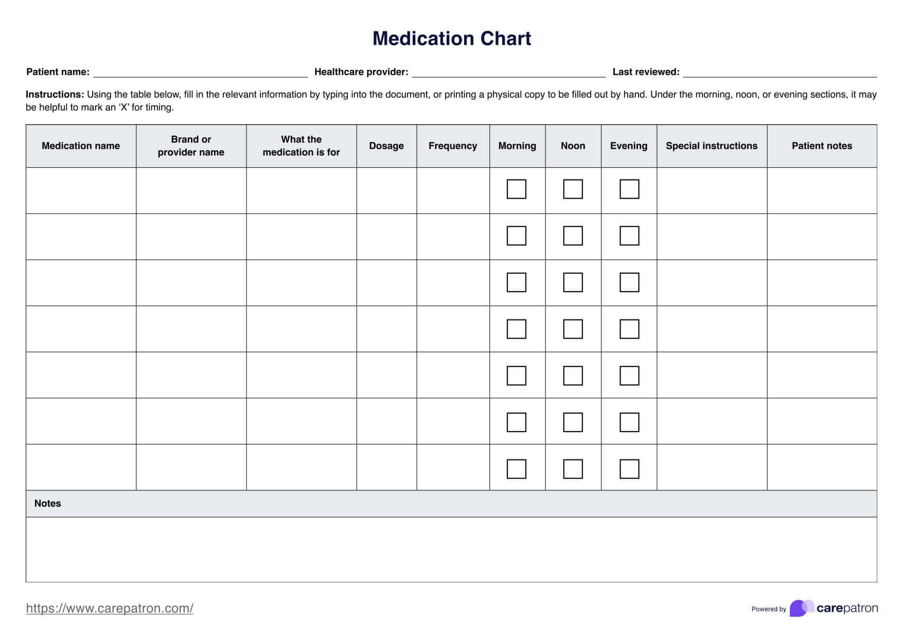 Medication Chart Template Medication Chart Template