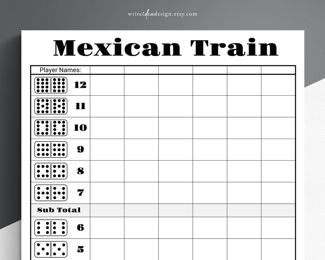 Mexican Train Score Card Dominos Score Sheet Mexican Train Score Sheet Domino Game Dominos Score Pad Etsy UK