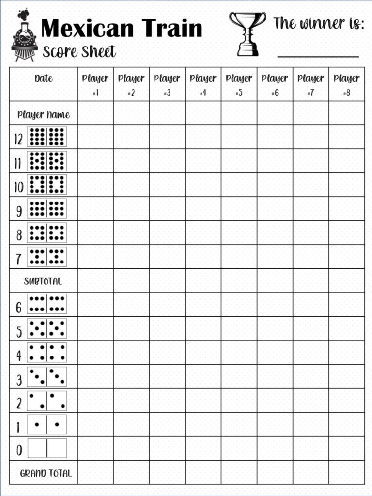 Mexican Train Score Card Mexican Train Scoresheet Mexican Train Score Pads Printable File PDF Download 8 5x11 Etsy Australia