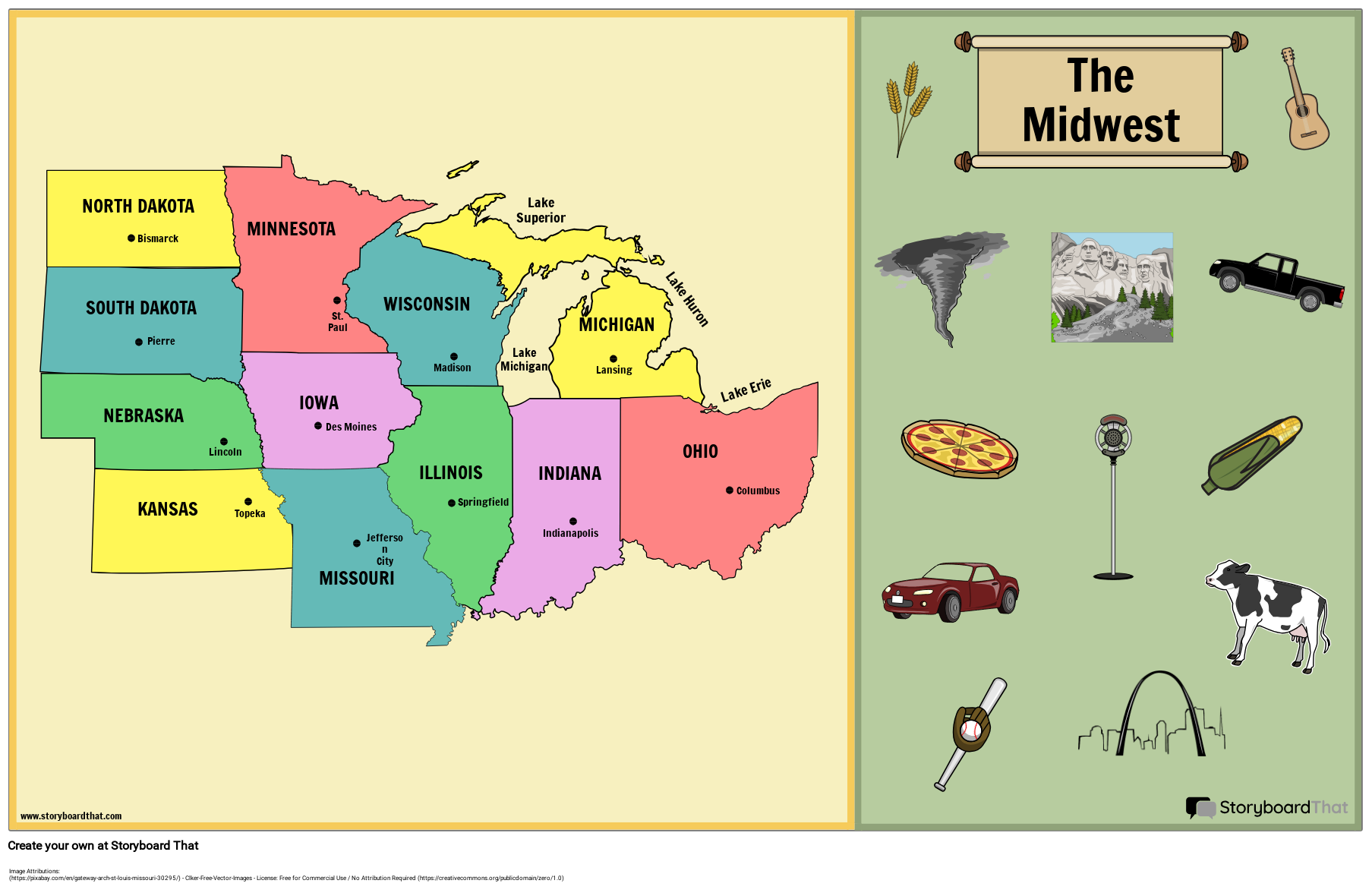Midwest Map Activity Label Capitals With Storyboard That