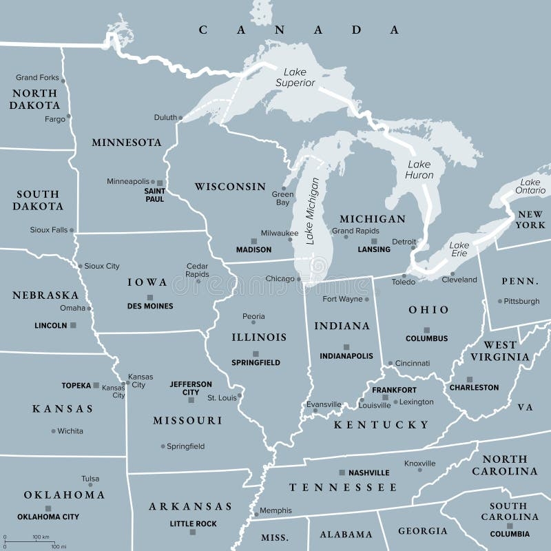 Midwest Region Of The United States American Midwest Gray Political Map Stock Vector Illustration Of Midwestern States 315544953