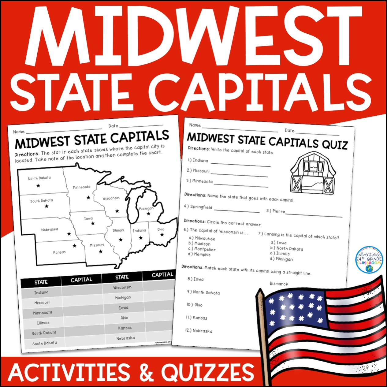 Midwest States And Capitals Map Printable