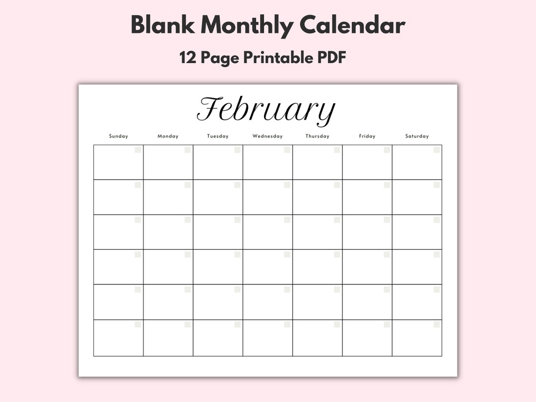 Monthly Blank Calendar Printable Calendar Template Horizontal Printable Calendar Pages PDF Printable Instant Download Simple Calendar Etsy Monthly Blank Calendar Printable Calendar Template Horizontal Printable Calendar Pages PDF Printable Instant Download Simple Calendar Etsy