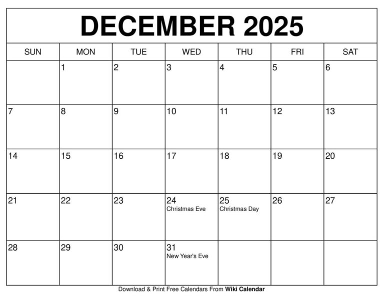 Monthly Calendar 2025 Free Printable Templates
