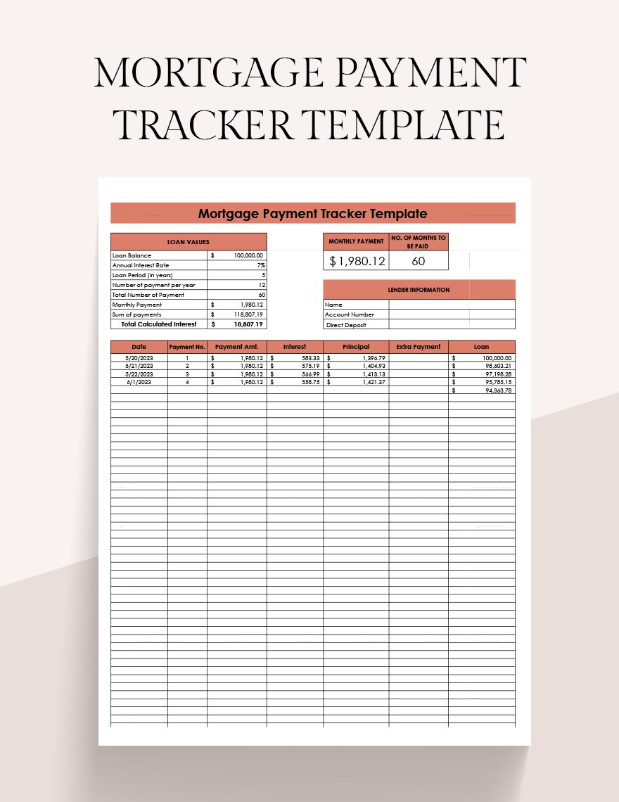 Mortgage Payment Tracker Template In Excel Google Sheets Download Template