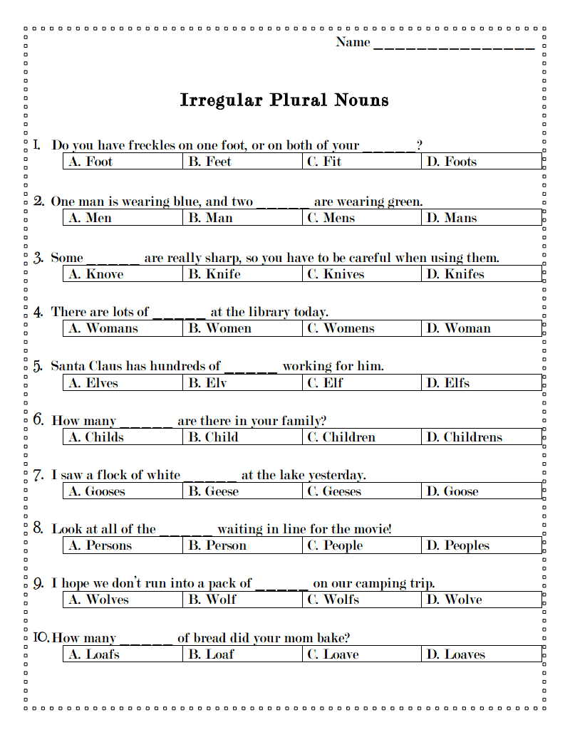 Ms Lane s SLP Materials Grammar Irregular Plural Nouns Worksheet Multiple Choice Ms Lane s SLP Materials Grammar Irregular Plural Nouns Worksheet Multiple Choice