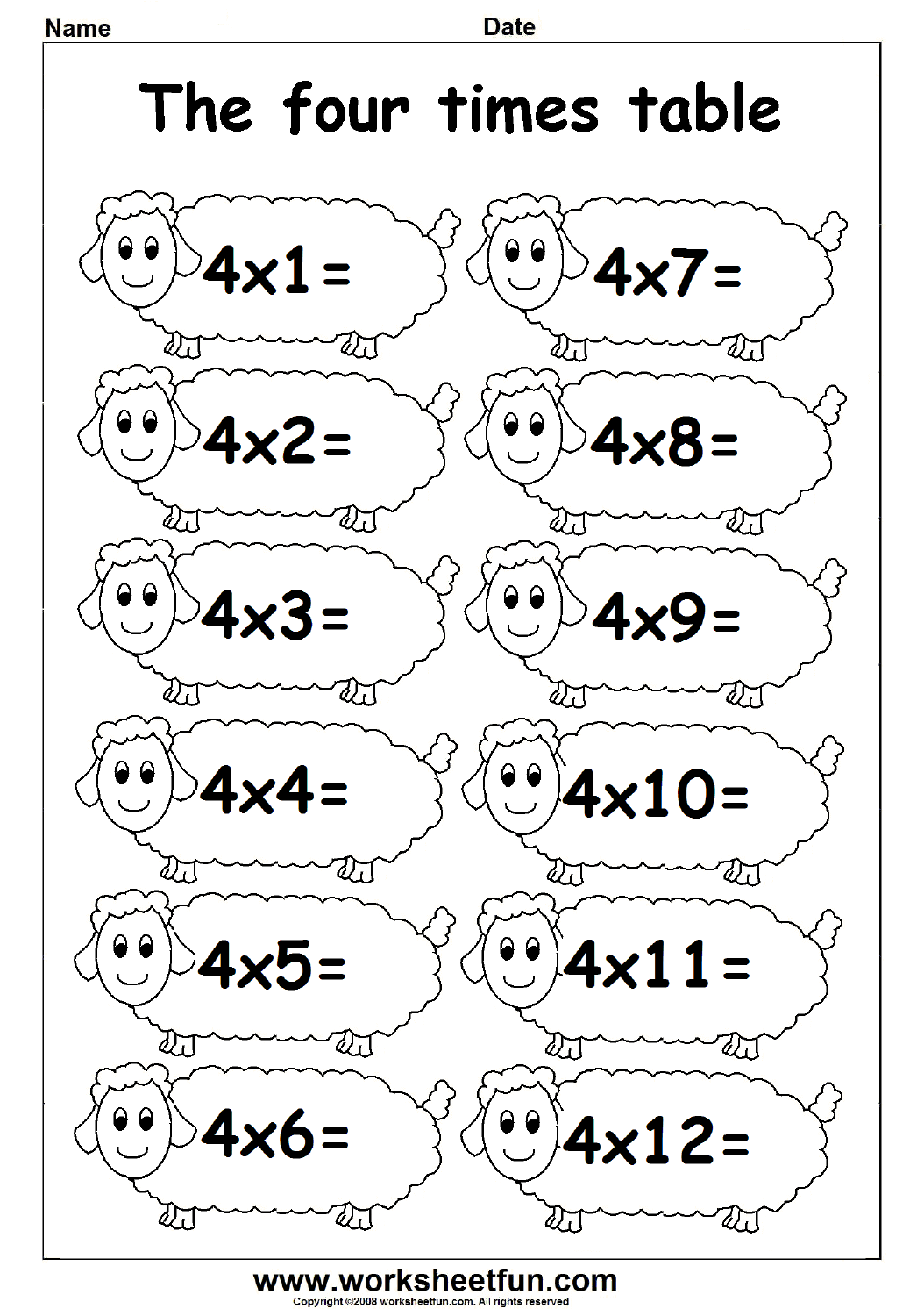 4 Times Table Worksheet Printable