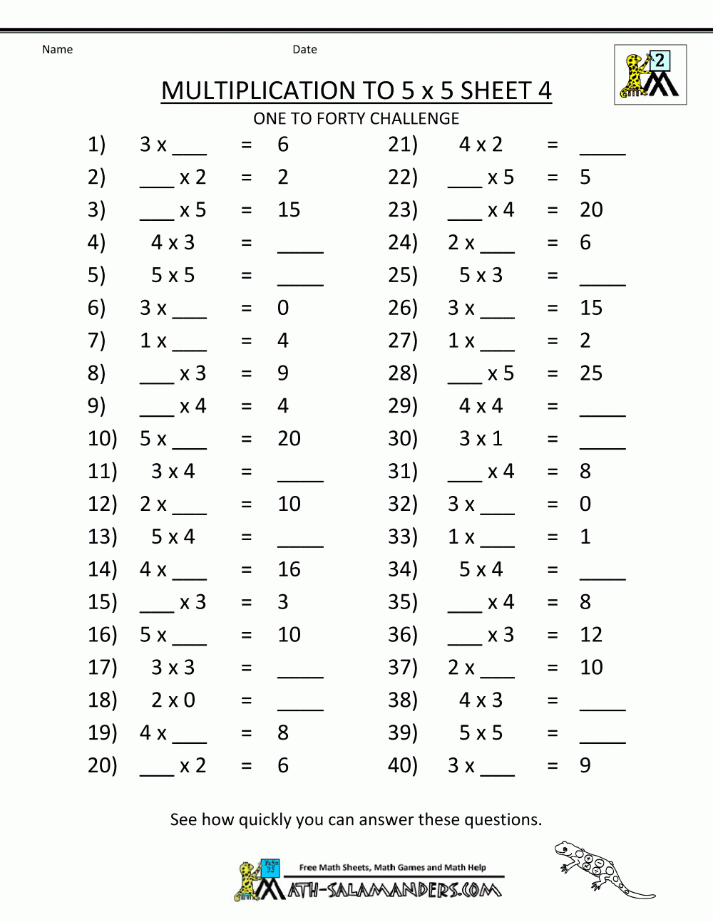 Multiplication To 5x5 Worksheets For 2nd Grade Worksheets Library
