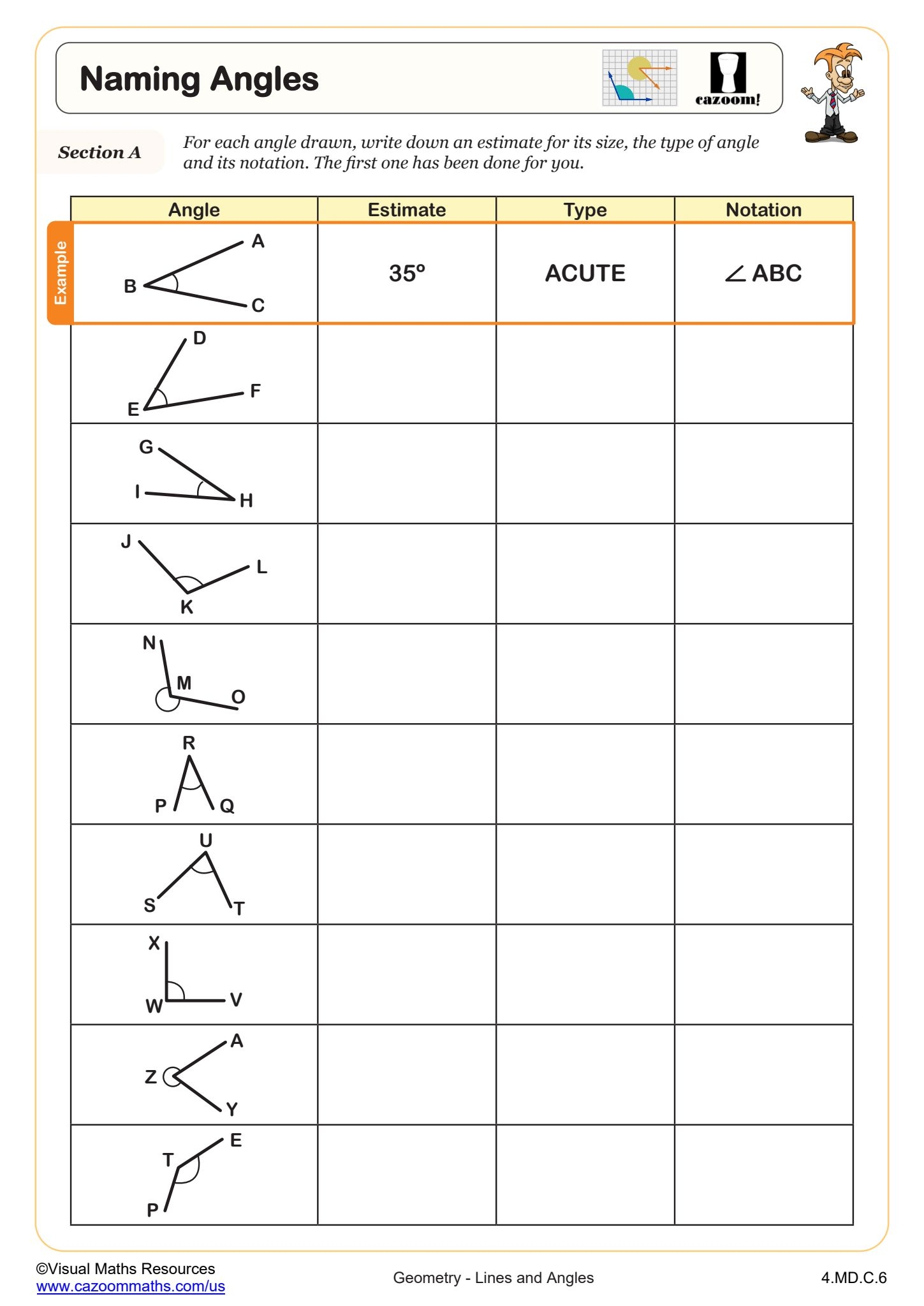 Naming Angles Worksheet PDF Printable Geometry Worksheet Naming Angles Worksheet PDF Printable Geometry Worksheet