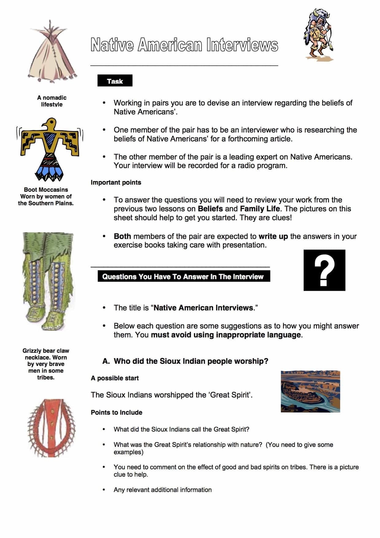 Native American Interviews Task Worksheet Year 8 9 PDF Worksheets Library