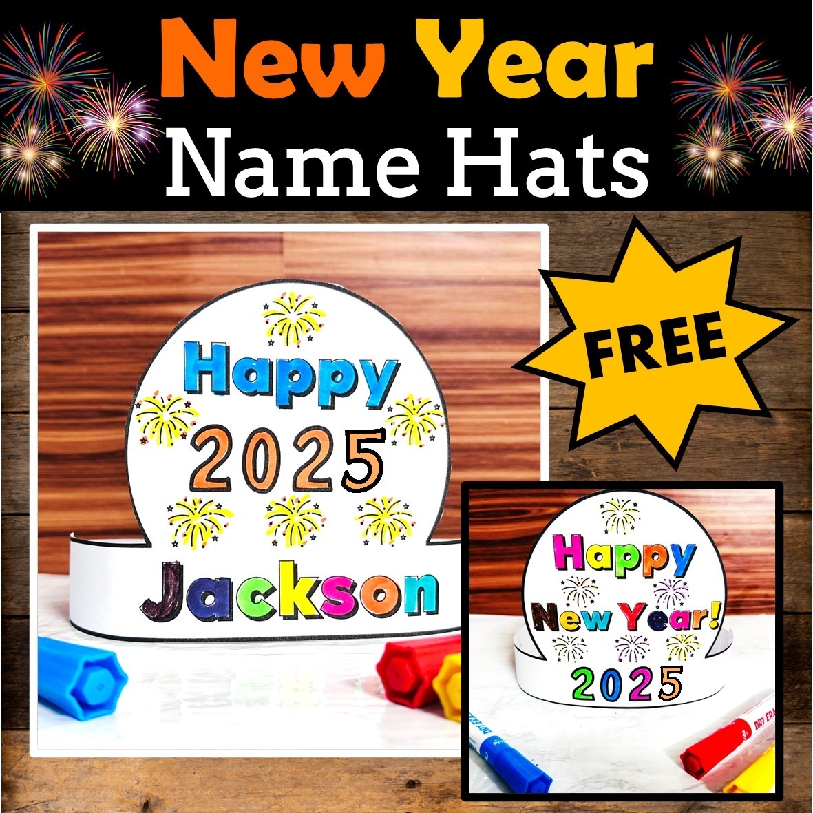NEW YEAR COLORING HAT Template FREE PRINTABLE 2025 Zippi Kids
