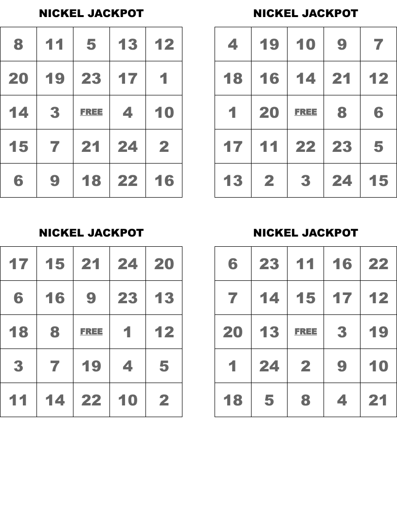NICKEL JACKPOT Bingo Cards WordMint